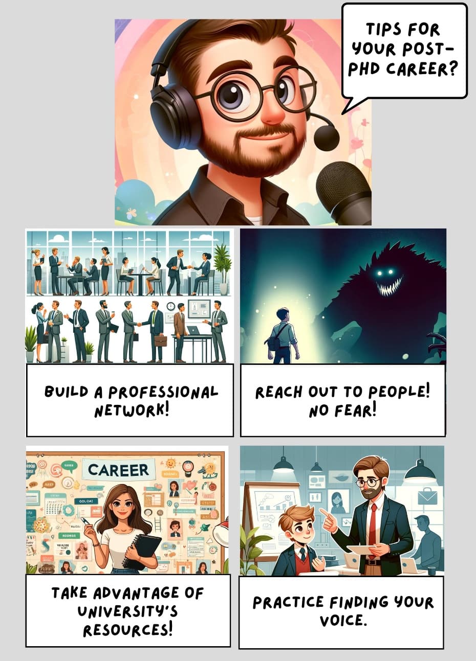 A cartoon with tips for your post-phd career