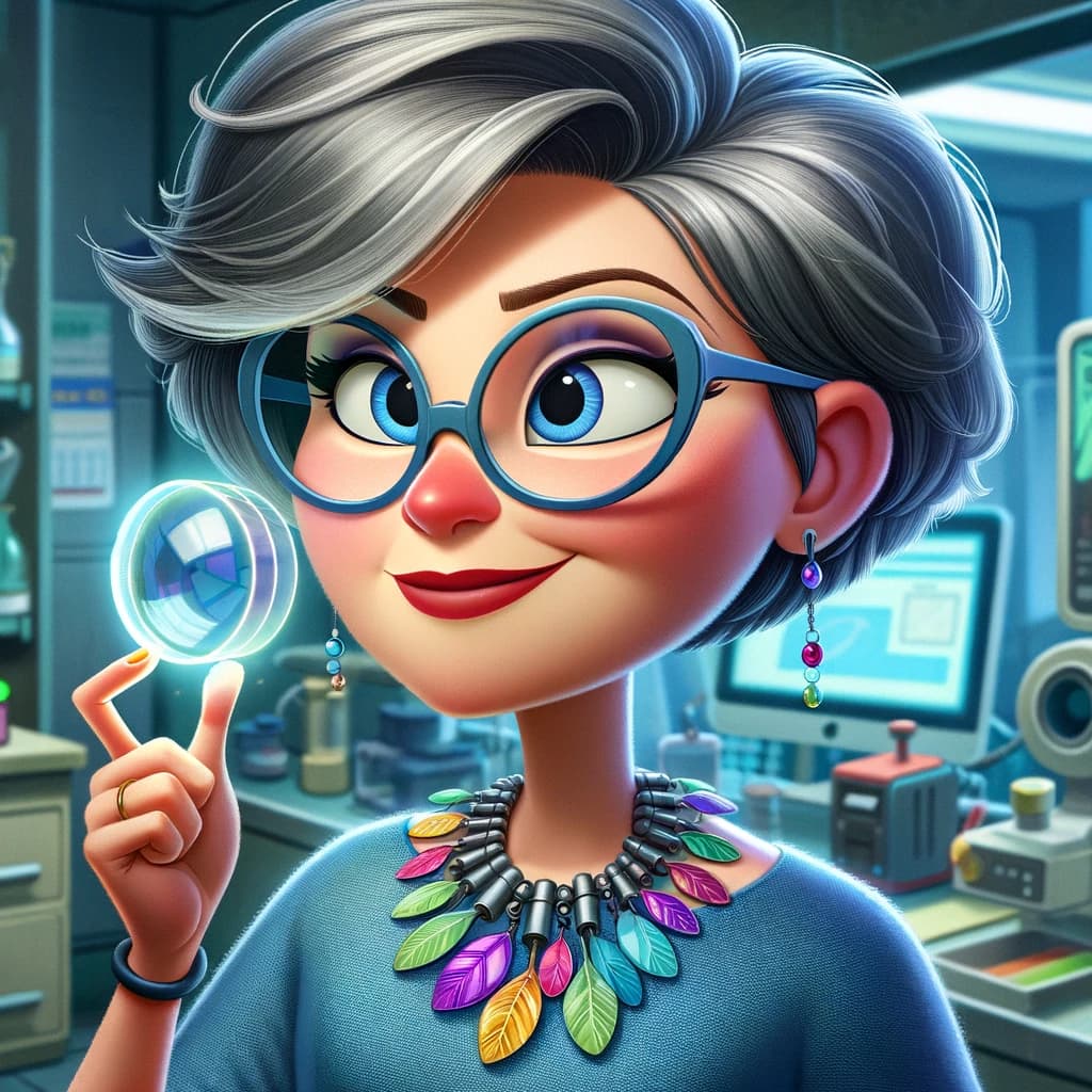 A cartoon of a scientist looking at a glass